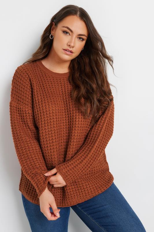 Evans YOURS Curve Rust Orange Waffle Knit Jumper