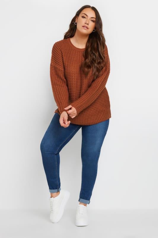Evans YOURS Curve Rust Orange Waffle Knit Jumper