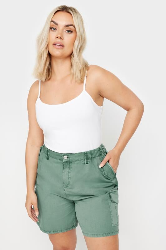 evans YOURS Curve Sage Green Cotton Cargo Shorts