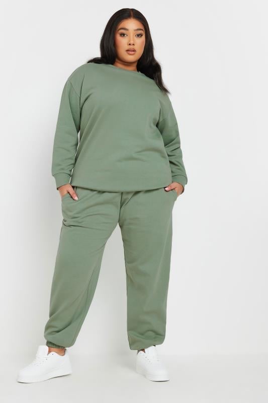 Evans YOURS Curve Sage Green Cuffed Joggers