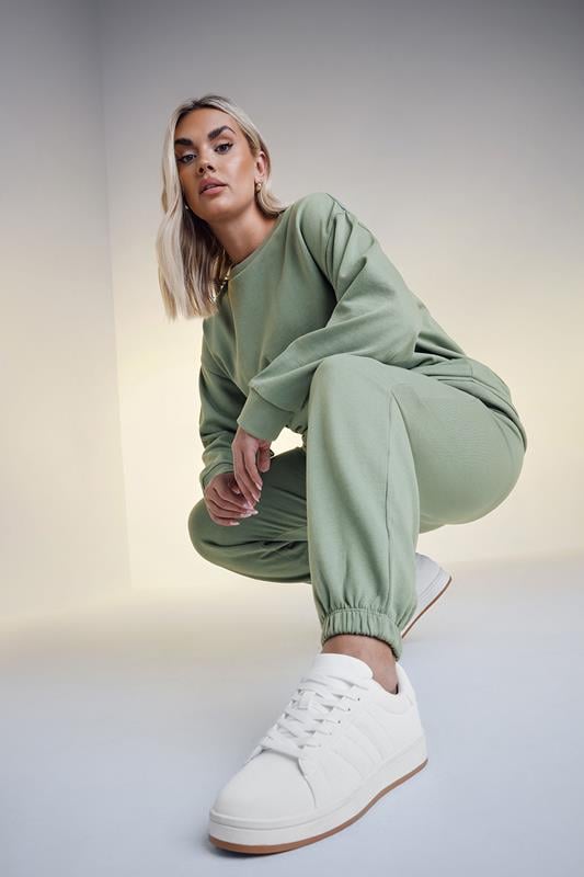 evans YOURS Curve Sage Green Cuffed Joggers