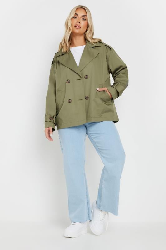 Evans YOURS Curve Sage Green Short Trench Coat