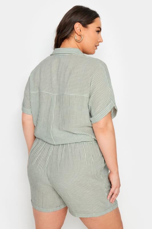 Evans YOURS Curve Sage Green Stripe Linen Shorts