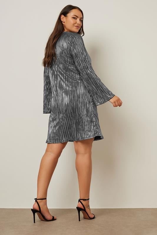 Evans YOURS Curve Silver Metallic Plisse Dress