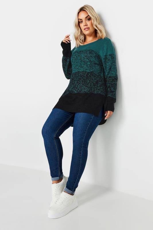 Evans YOURS Curve Teal Blue Colourblock Jumper