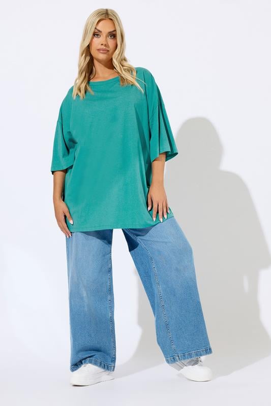 Evans YOURS Curve Teal Blue Oversized T-Shirt