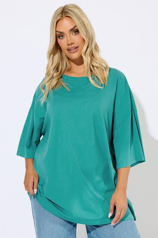 evans YOURS Curve Teal Blue Oversized T-Shirt