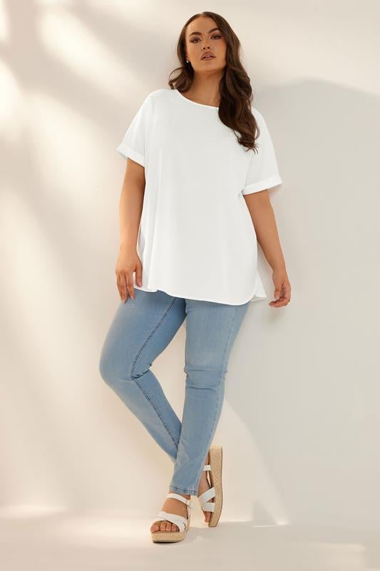 Evans YOURS Curve White Boxy Short Sleeve Blouse