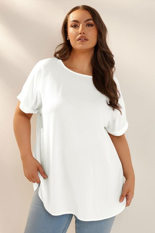evans YOURS Curve White Boxy Short Sleeve Blouse