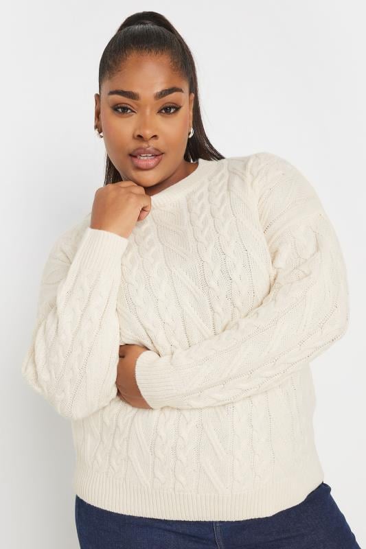 evans YOURS Curve White Cable Knitted Jumper