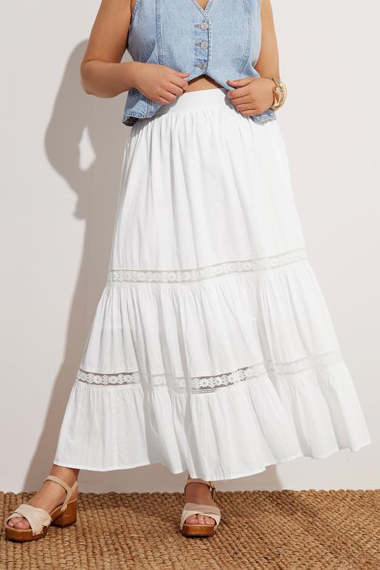 Evans YOURS Curve White Cotton Tiered Maxi Skirt