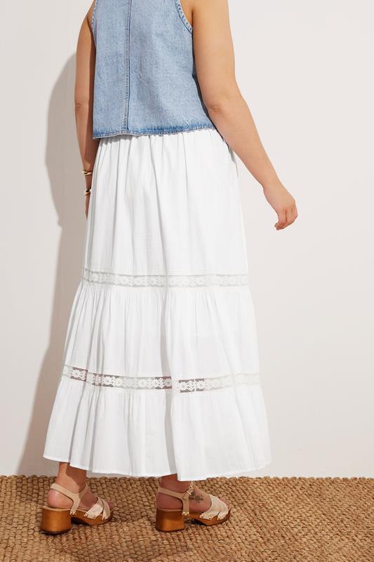 Evans YOURS Curve White Cotton Tiered Maxi Skirt