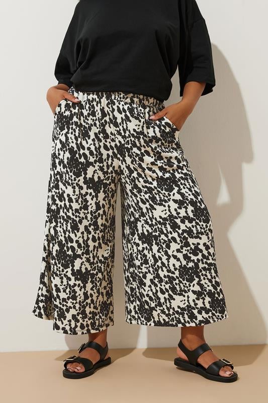 Evans YOURS Curve White Cow Print Midaxi Culottes