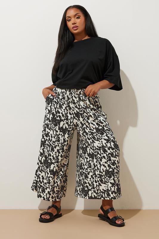 evans YOURS Curve White Cow Print Midaxi Culottes