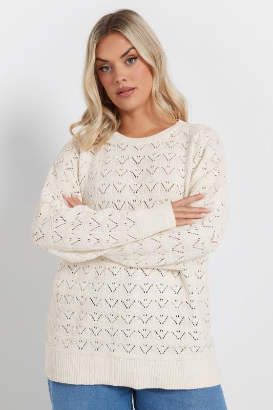 evans YOURS Curve White Crochet Chenille Jumper