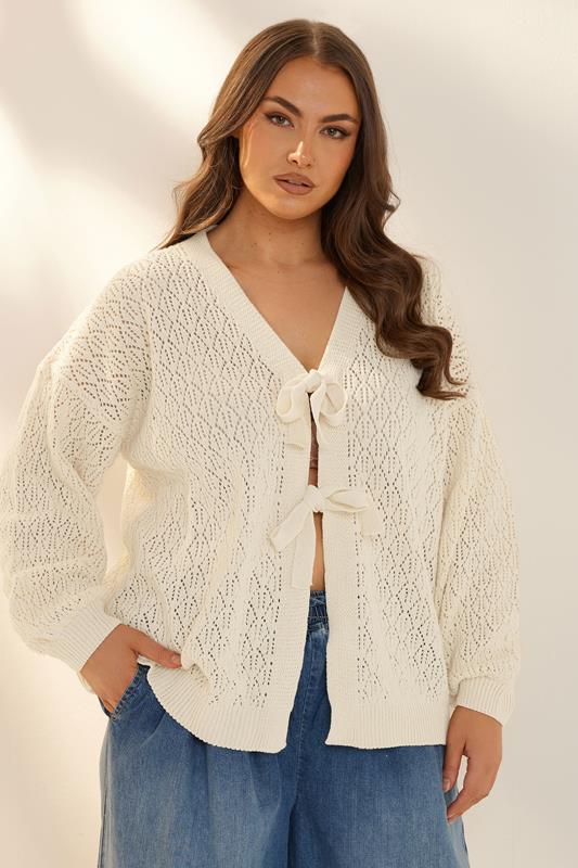 Evans YOURS Curve White Crochet Tie Cardigan