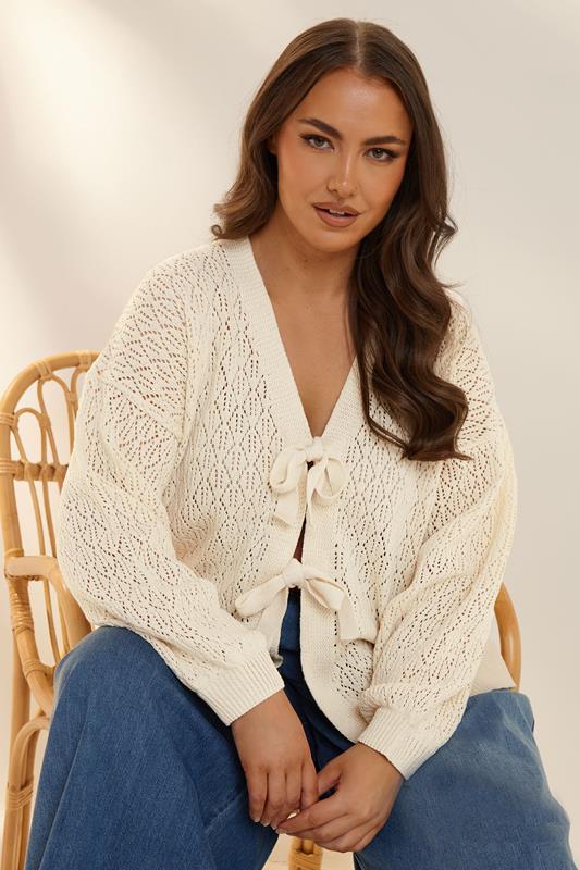 evans YOURS Curve White Crochet Tie Cardigan