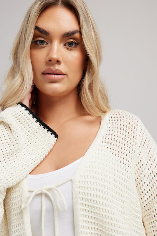 Evans YOURS Curve White Crochet Tie Front Cardigan
