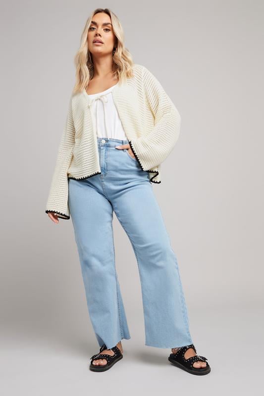 Evans YOURS Curve White Crochet Tie Front Cardigan