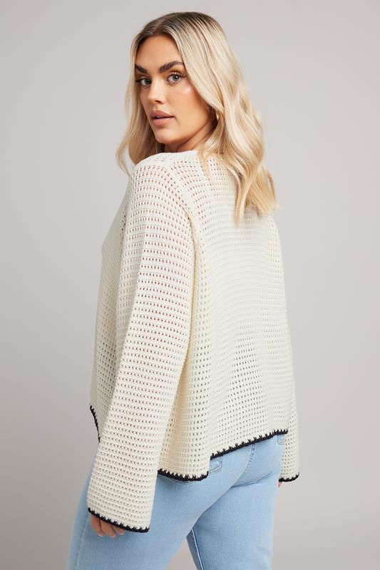 Evans YOURS Curve White Crochet Tie Front Cardigan