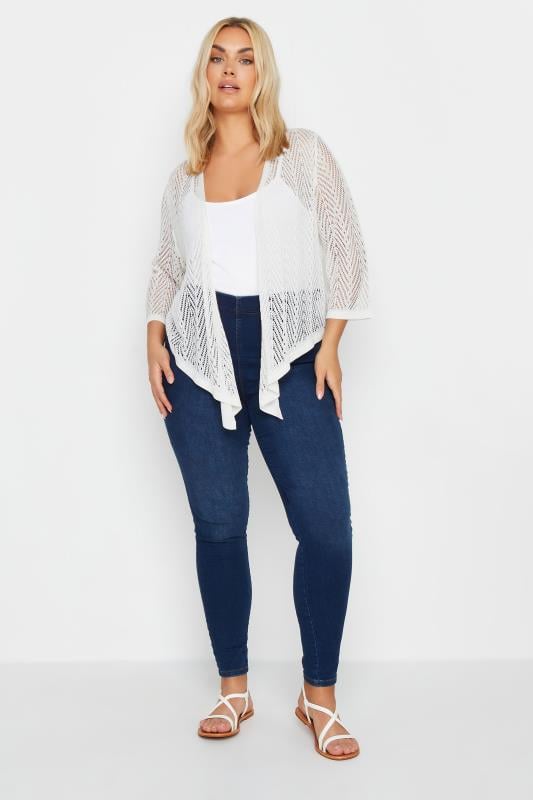 Evans YOURS Curve White Crochet Waterfall Cardigan