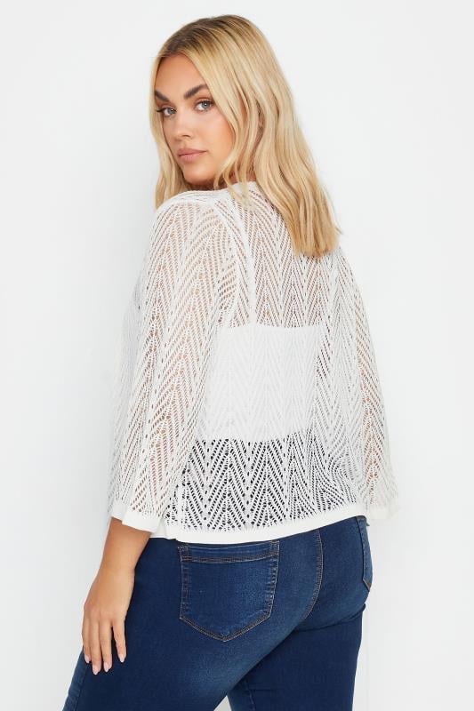 Evans YOURS Curve White Crochet Waterfall Cardigan