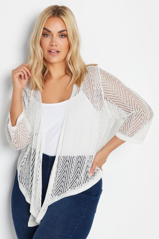 evans YOURS Curve White Crochet Waterfall Cardigan