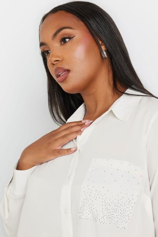 Evans YOURS Curve White Diamante Pocket Shirt