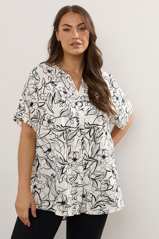 evans YOURS Curve White Floral Print Blouse