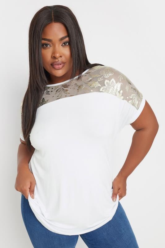 Evans YOURS Curve White Foil Floral Print Top
