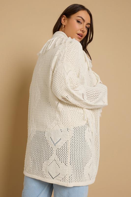 Evans YOURS Curve White Fringe Crochet Cardigan
