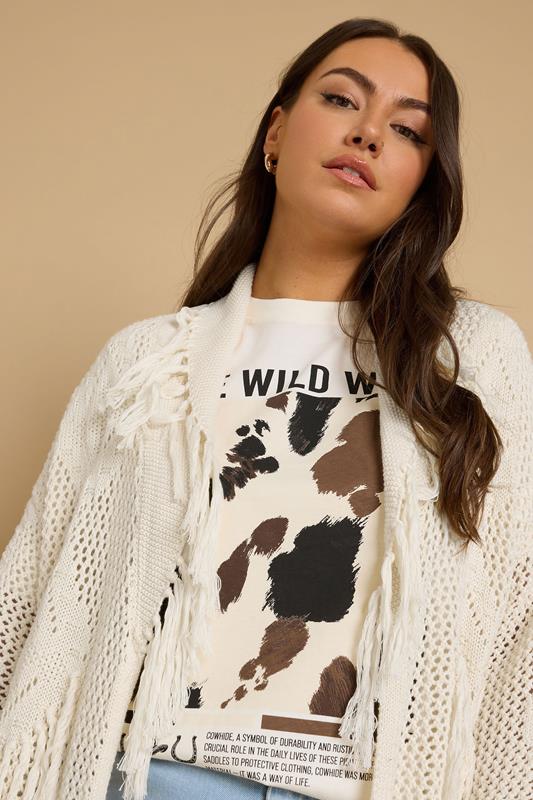 Evans YOURS Curve White Fringe Crochet Cardigan