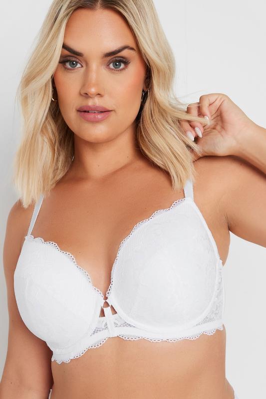 Evans YOURS Curve White Lace Padded Plunge Bra