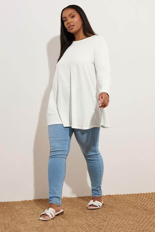 Evans YOURS Curve White Long Sleeve Ribbed T-Shirt