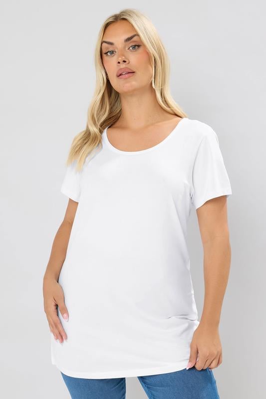 evans YOURS Curve White Longline T-Shirt