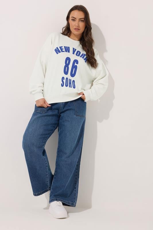 Evans YOURS Curve White 'New York' Slogan Sweatshirt