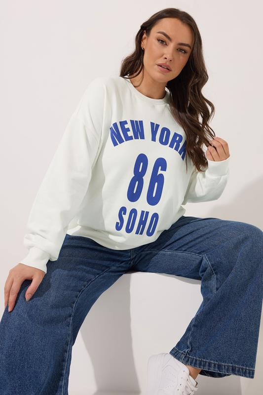 evans YOURS Curve White 'New York' Slogan Sweatshirt