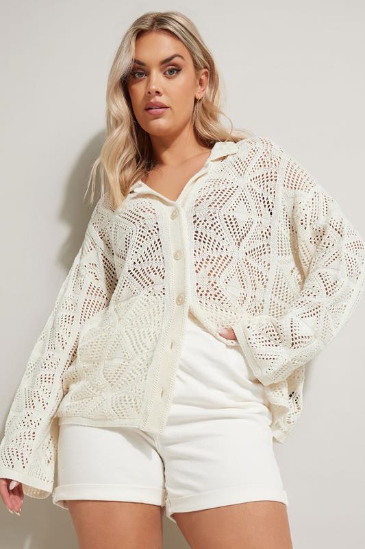 Evans YOURS Curve White Pointelle Knitted Cardigan