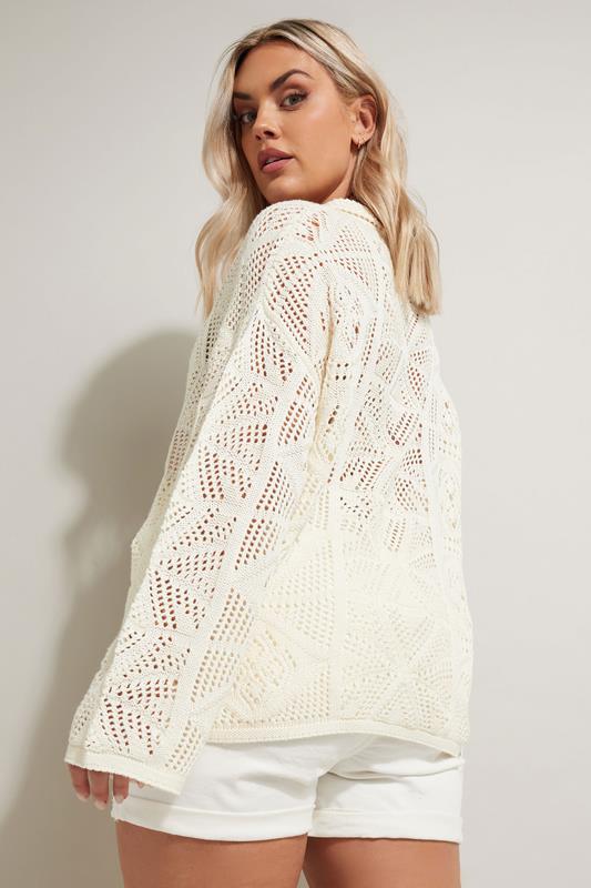 Evans YOURS Curve White Pointelle Knitted Cardigan
