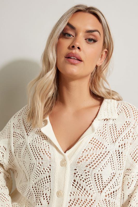 Evans YOURS Curve White Pointelle Knitted Cardigan
