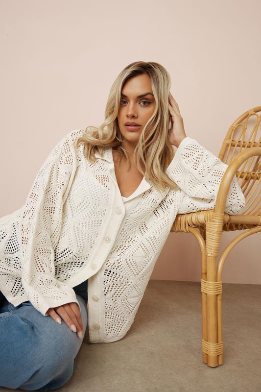 evans YOURS Curve White Pointelle Knitted Cardigan