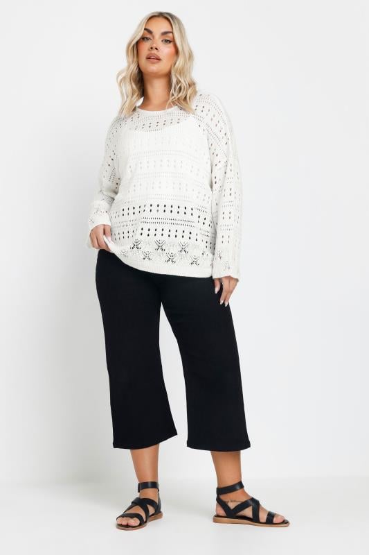 Evans YOURS Curve White Pointelle Knitted Jumper