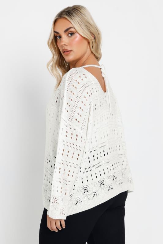 Evans YOURS Curve White Pointelle Knitted Jumper