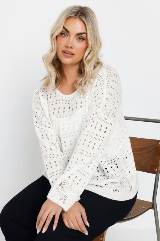evans YOURS Curve White Pointelle Knitted Jumper