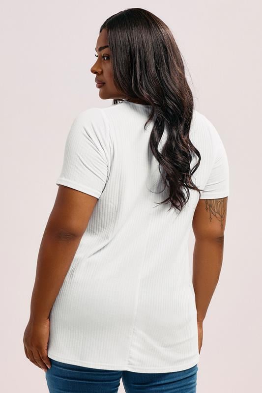 Evans YOURS Curve White Ribbed Swing T-Shirt