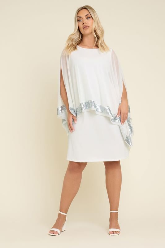 Evans YOURS Curve White Sequin Trim Cape Dress