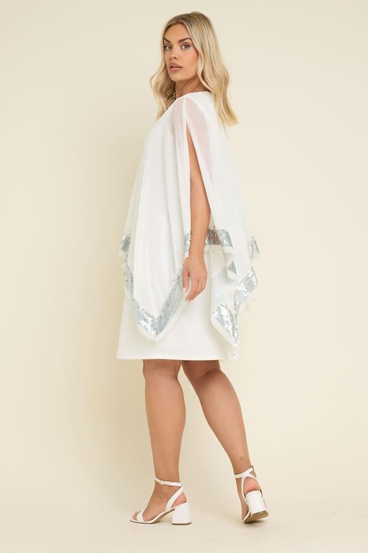 Evans YOURS Curve White Sequin Trim Cape Dress