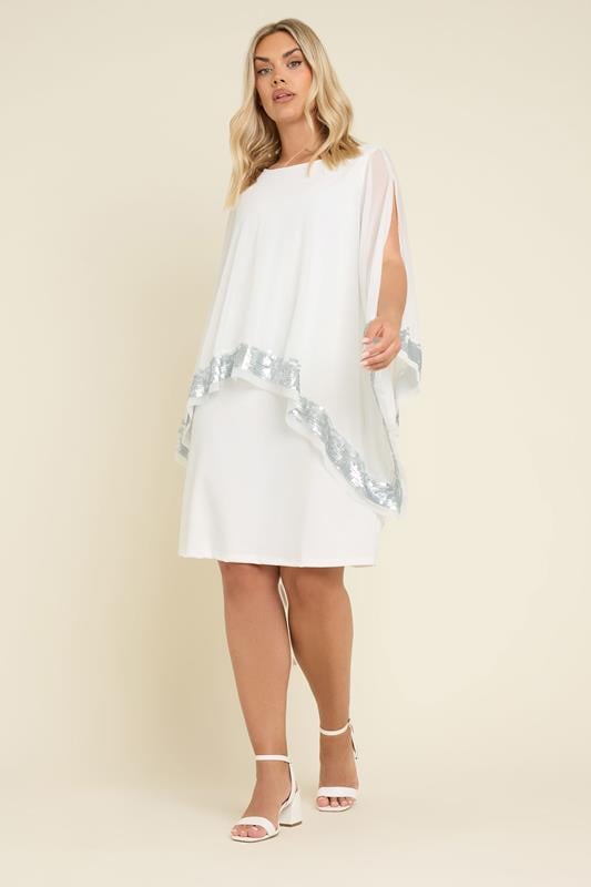 evans YOURS Curve White Sequin Trim Cape Dress