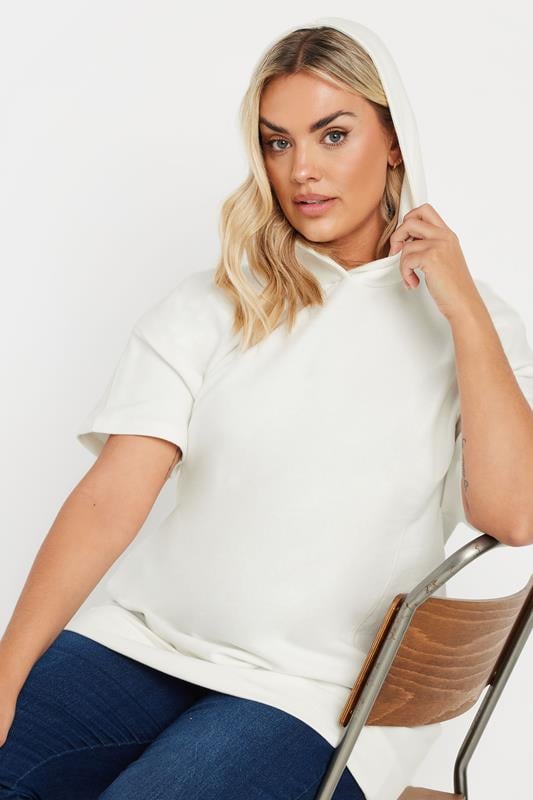 Evans YOURS Curve White Short Sleeve Hoodie