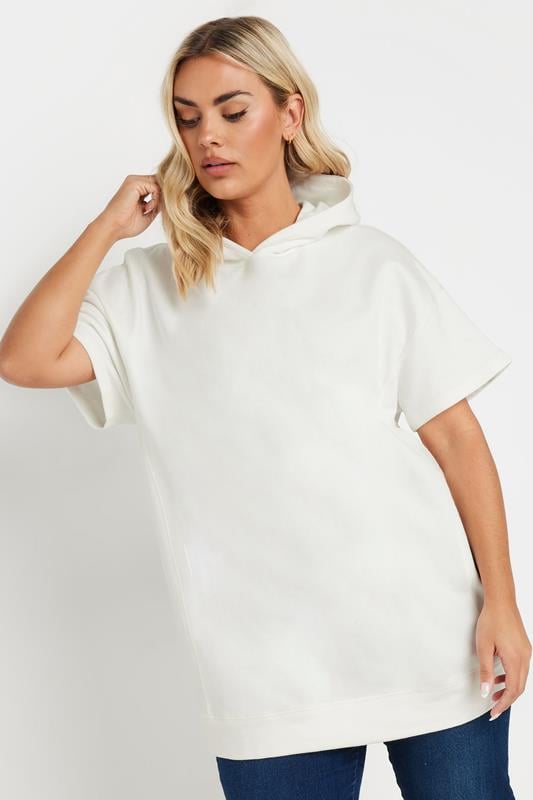 evans YOURS Curve White Short Sleeve Hoodie